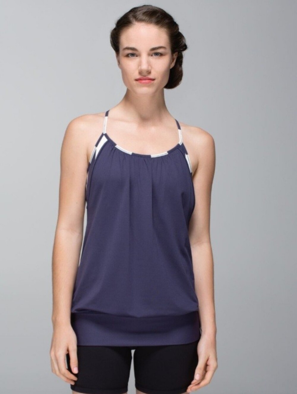 Lululemon No Limits Tank Cadet Blue/Steep Stripe Built-in Bra Activewear Size 4